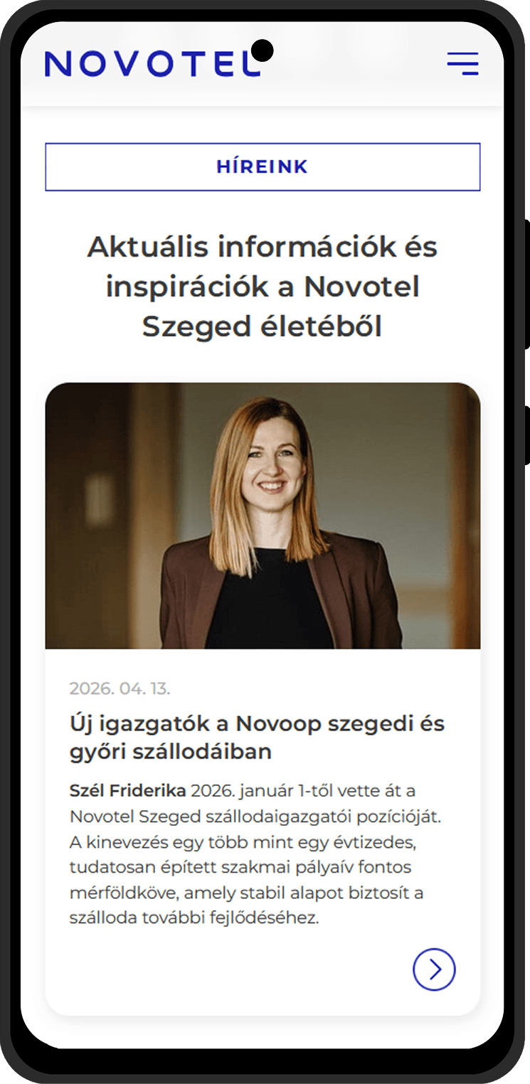Novotel Szeged weboldal mobil nézet